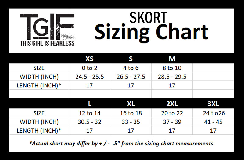 TGIF Skort Size Chart